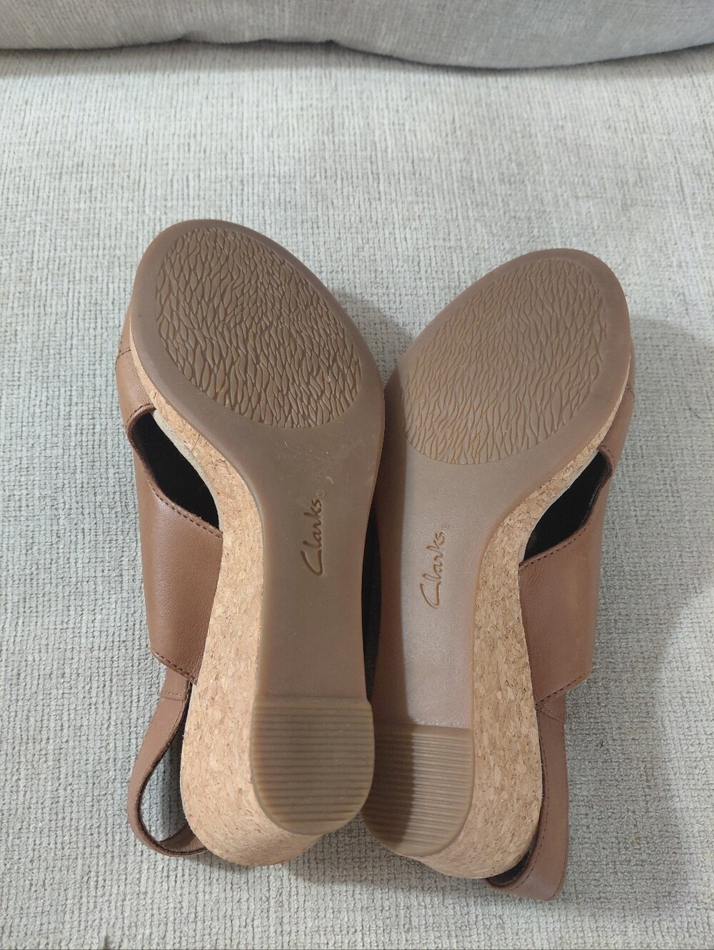 Clarks Brown Leather Perforated Slingback Wedge Sandals - Picture 8 of 11